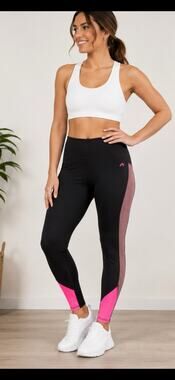F&F Active Womens Black Pink Colorblock Workout Leggings Athletic Yoga Pants 18